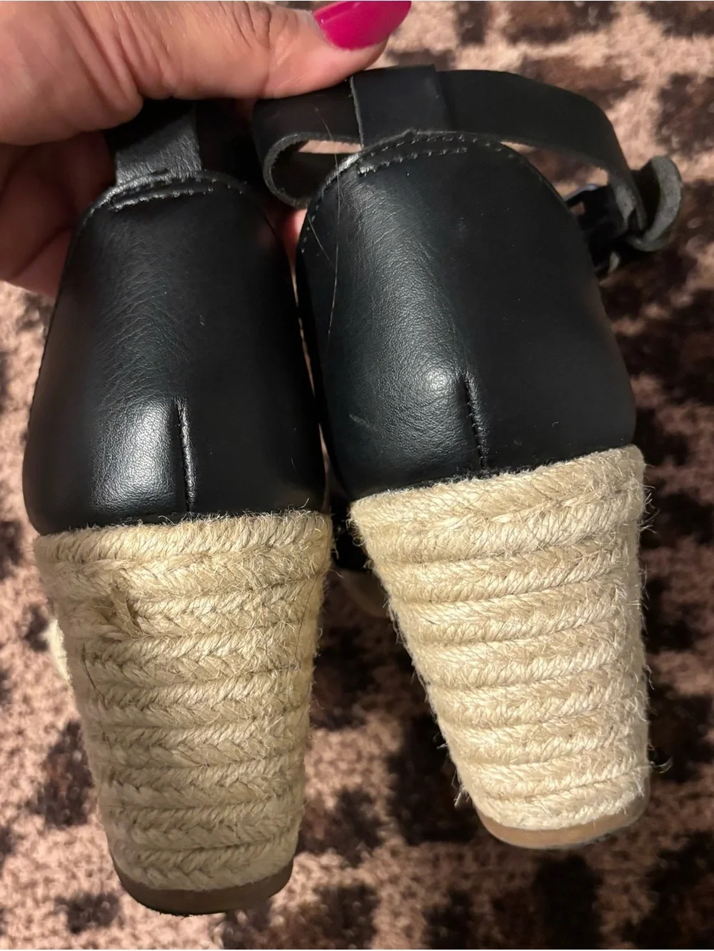 White Mountain Black Faux Leather Crisscross Espadrille Wedges